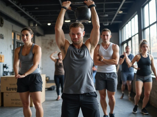 Grupa ludzi na siłowni podczas treningu funkcjonalnego