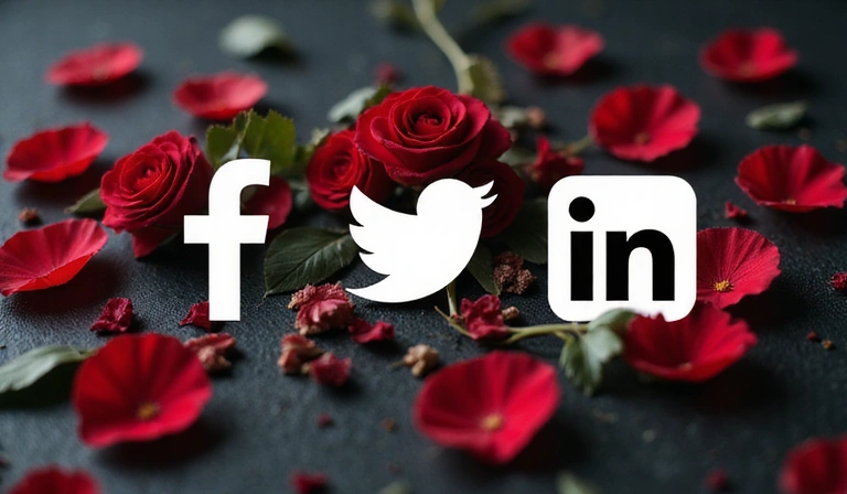 Ikony mediów społecznościowych otoczone kwiatami